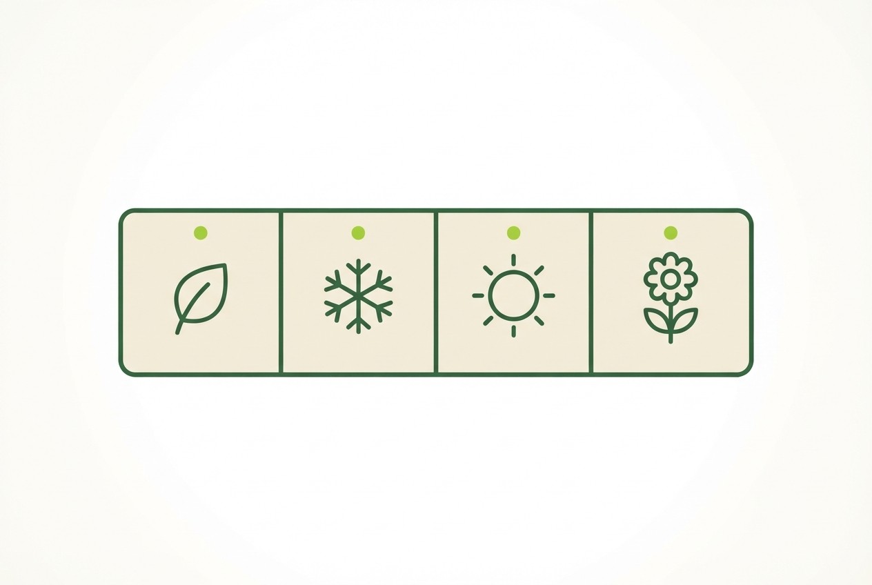 Four-season strip with small icons marking maintenance tasks
